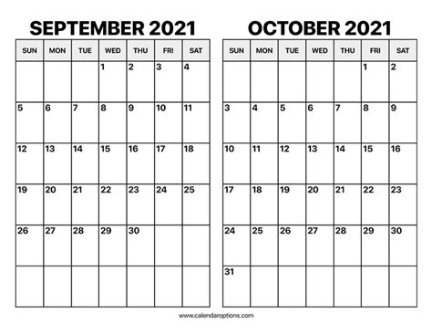 Printable Calendar September And October 2021